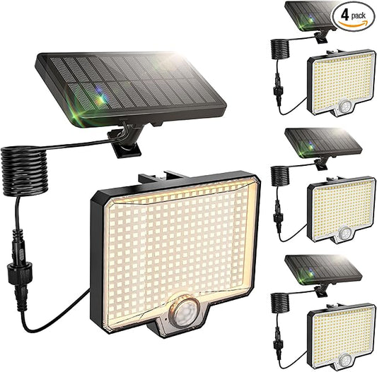Solar Flood Lights Outdoor, 294 LED Motion Sensor Outdoor Lights, IP67 Waterproof Solar Flood Light for Outside, 3000LM Angle Adjustable Security Spot Lights for Porch Patio Yard Garage, 4 Pack 4000K