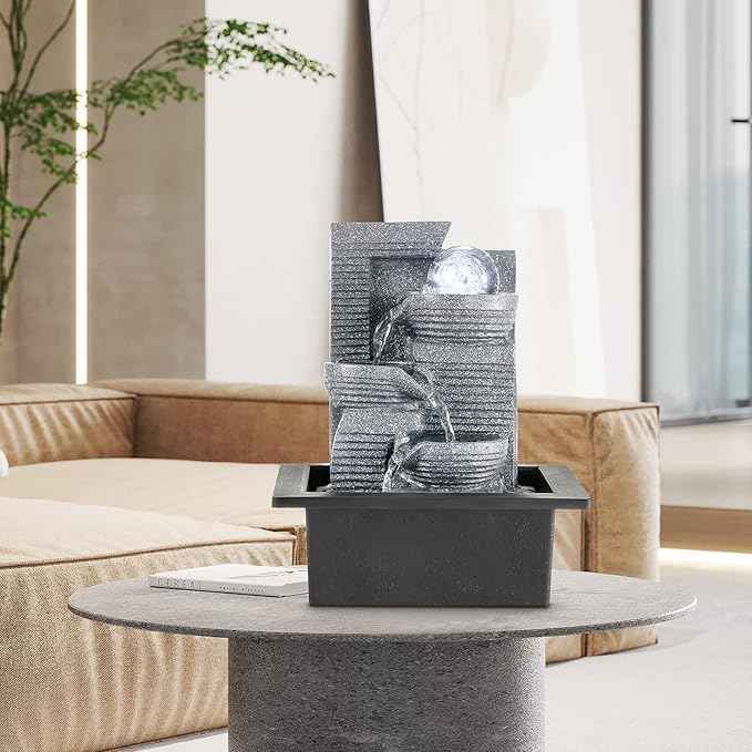 WICHEMI Tabletop Fountain Warer Fountains Indoor Waterfall Fountain Indoor Relaxing Water Feature Meditation Fountains with LED Light for Home Office Bedroom Decor (Style 7)
