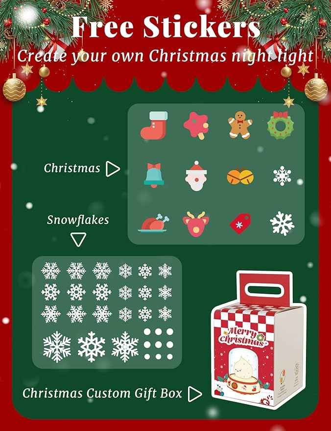 Christmas Night Light Music Box for Kids, Cute White Noise Machine Gift, Dimming, Rechargeable Portable Small Table Lamp, Best Idea for Christmas Gift Decoration