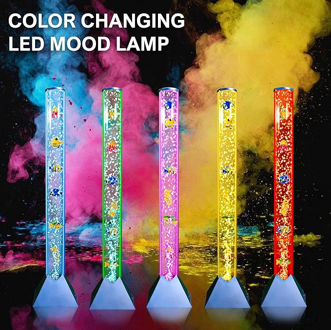 Brewish Sensory Bubble Floor Lamp | 7 Color Changing LED Mood Night Light | Sensory Lights for Autistic | Fake Aquarium Water Tube Lamps | Gift for Kids, Men & Women | Blue Base - 3 Feet Tall