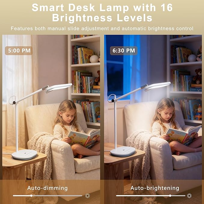 LED Desk Lamp with CRI 98, Advanced Eye-Caring Bright Desk Light for Crafting, Home Office & Kids Studying, Multi-Angle Adjustable, Dimmable Full Spectrum with Touch & Gesture Control - Aura Lighting