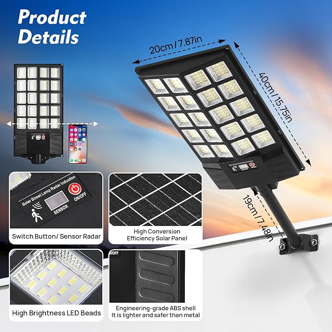Solar Street Lights Outdoor, Waterproof Motion Sensor Flood Light with Remote, Dusk to Dawn Security Lighting for Yard, Garden, Pathway, Parking Lot (2 Pack)