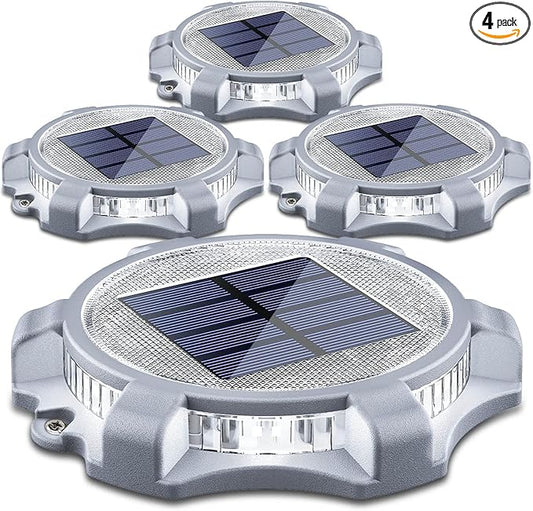 SIEDiNLAR Solar Deck Lights Outdoor 2 Modes LED Dock Driveway Markers Light Solar Powered Waterproof for Step Ground Walkway Stair Pathway Yard Garden Road 4 Pack (Cool White/Warm White)