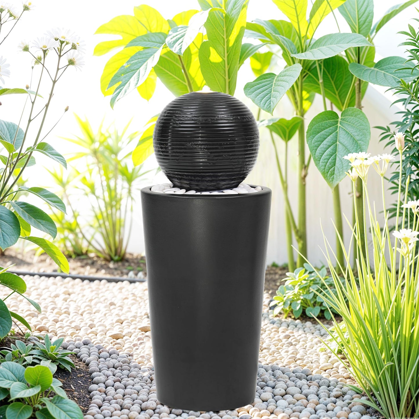 Autodaya 30"H Ceramic Sphere Water Fountain with LED Light for Garden Patio