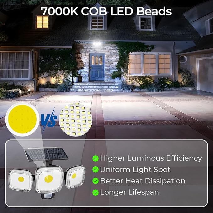 CINOTON Solar Motion Sensor Outdoor Lights, 3 Modes LED Security Flood Light with Remote Control, IP65 Waterproof Solar Powered Outside Wall Lighting for Garden Patio Garage Yard Entryway Black 2 Pack