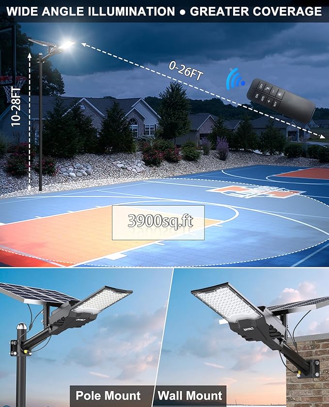 JAYNLT X-13000W Solar Street Lights Outdoor,6500K Ultra-Large Parking Lot Lights Commercial Dusk to Dawn,IP67 Industrial Grade Waterproof Solar Power Flood Security Lamps for Farm,Backyard