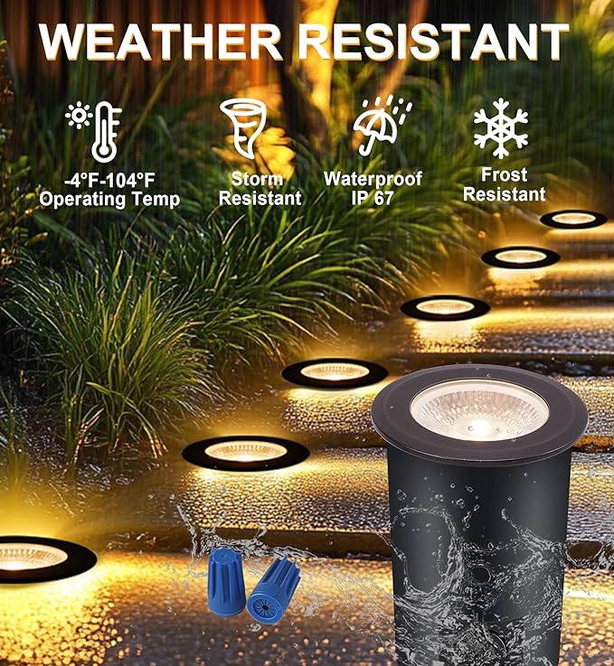 [6 Pack] CLOUDY BAY 9W LED Landscape Well Lights,2700K/3000K/3500K/4000K/5000K Selectable,Low Voltage 12V/24V Ground Lighting,Waterproof Outdoor In Ground Lights for Uplights,Transformer Excluded - Aura Lighting