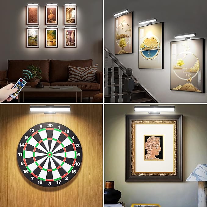 Wall Picture Lights with Remote, Dimmable Painting Light Battery Powered with 3 Lighting Colors,Timer auto-OFF, Art Display Light for Indoor Wall Pictures Paintings Frames Gallery Hallway-6PACK