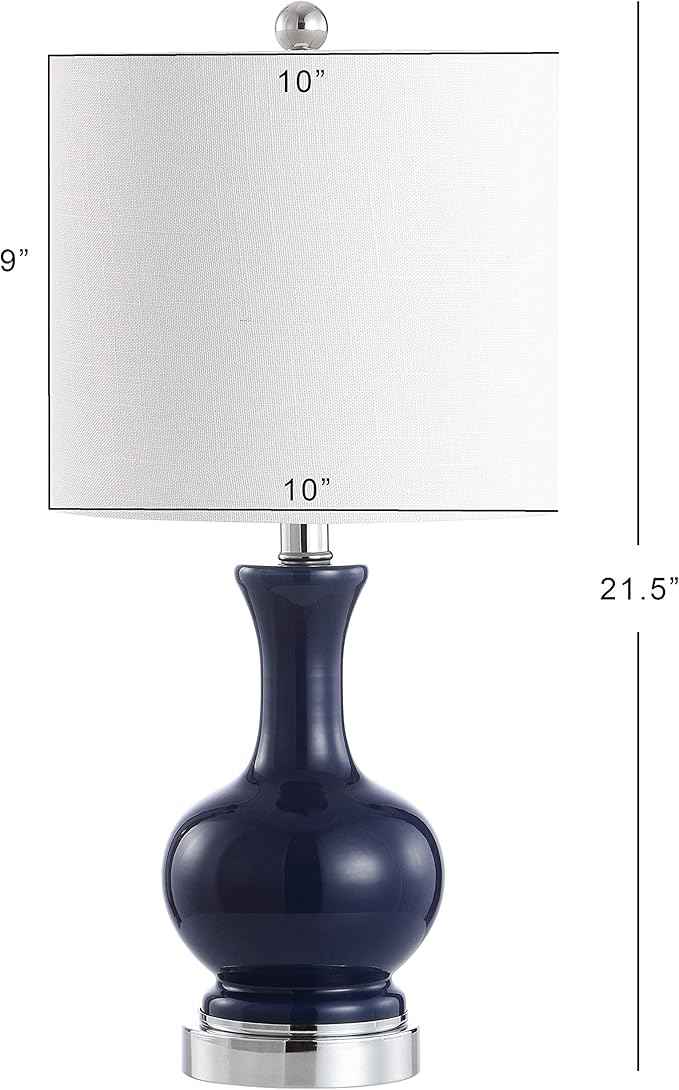 JONATHAN Y 21.5" Navy/Chrome Modern Glass Table Lamp Set of 2, Brass Gold Bedside Lamp with White Linen Shade for Bedroom Living Room, LED Bulbs Included (JYL4033C-SET2)