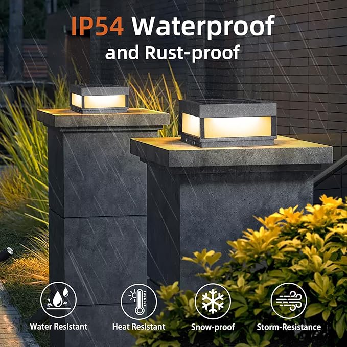 Solar Post Light, 7.87" Outdoor Modern Fence Deck Cap Lights for Small Pillars Column Waterproof Lamp 3000K Luxury LED Lighting for Patio Gate Driveway Garden Decoration