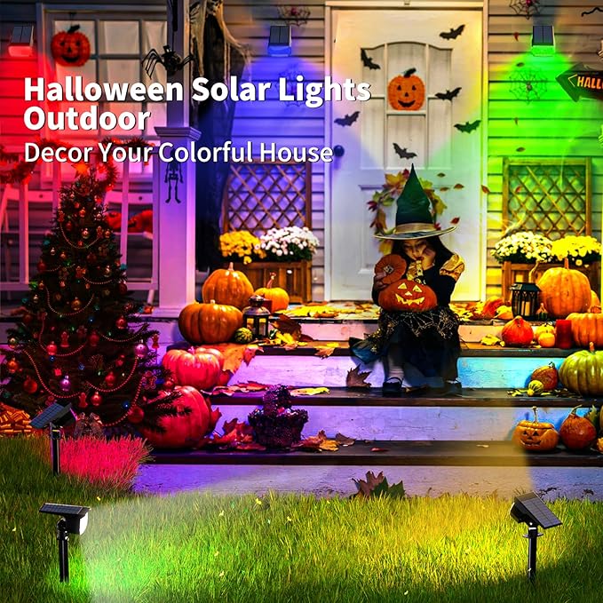 Solar Spot Lights Outdoor Color Changing, [7 Mode/6 Pack] Christmas Landscape Spotlights, Solar Lights Outdoor Waterproof, Solar Led Powered Flood Light for Outside Pathway Yard Garden Walkway - Aura Lighting