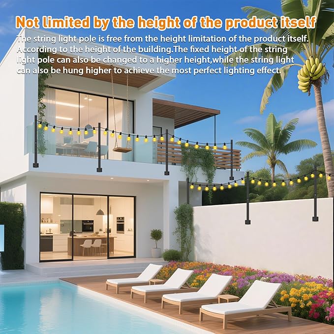 zoegi 4 Pack 2.8FT String Light Poles,Light Poles for Outside Lights with Fork,Outdoor Brackets Hanging Lights,Metal Stand for Deck Patio,Backyard,Wedding,Deck,Party