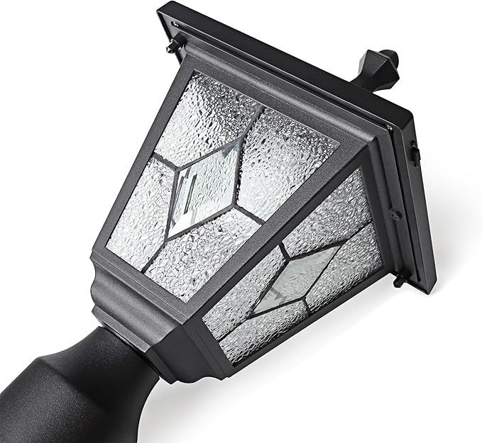 KP4326Q-A Solar Lamp Post Light, Outdoor Lighting, Aluminum LED Solar Pillar Light with Tiffany Glass for Gate Column, Driveway, Matte Black