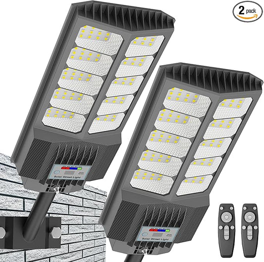 New 6500W Solar Street Lights Outdoor Waterproof - Commercial Outdoor Solar Light, 200pcs High Brightness LEDs, Solar Parking Lot Lights Dusk to Dawn for Yard Garden with Motion Sensor - 2 Pack