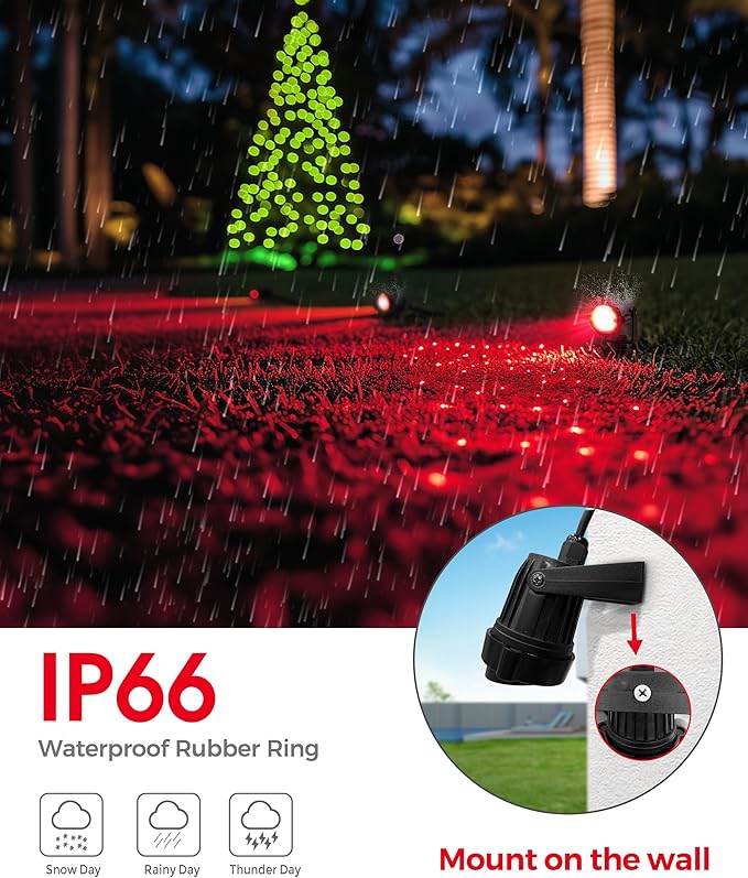 L LOHAS LED Christmas Spotlight Outdoor, Red Spot Lights for Yard, Auto On/Off 5W 120V Landscape Lighting for House, Holiday, Trees, Decoration, 450LM IP66 Waterproof, UL Listed, 2 Pack - Aura Lighting