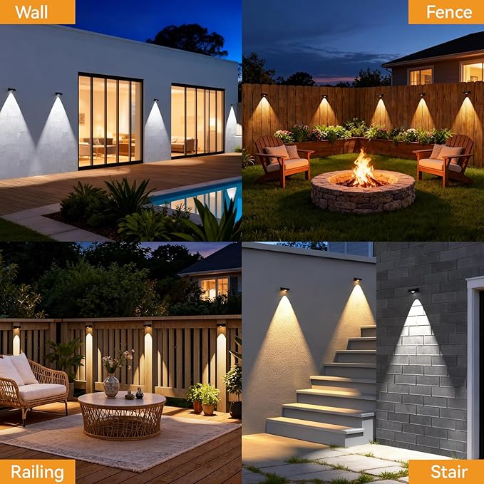 Solar Lights Outdoor,3-Color Solar Fence Lights,Solar Lights Outdoor Waterproof,Auto On/Off,Ip44 Abs Material,30h Runtime No Wiring Needed，Suitable for Gardens,Paths,Fences,Steps.(12P