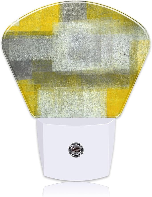 Yellow Grey Abstract Painting Night Light Plug into Wall, Abstract Art Night Light with Dusk to Dawn Sensor for Kid Girls Boys Women Men Bedroom, Hallway, Kitchen, Bathroom, Stairs Decor
