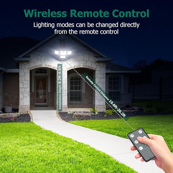 4500LM Solar Lights Outdoor, 4 Adjustable Heads Motion Sensor Lights, 3 Mode, 6500K, IP65 Waterproof Solar Security Wall Lights, Remote Control Flood Lights, Graden, Outside, Backyard, 2 Pack