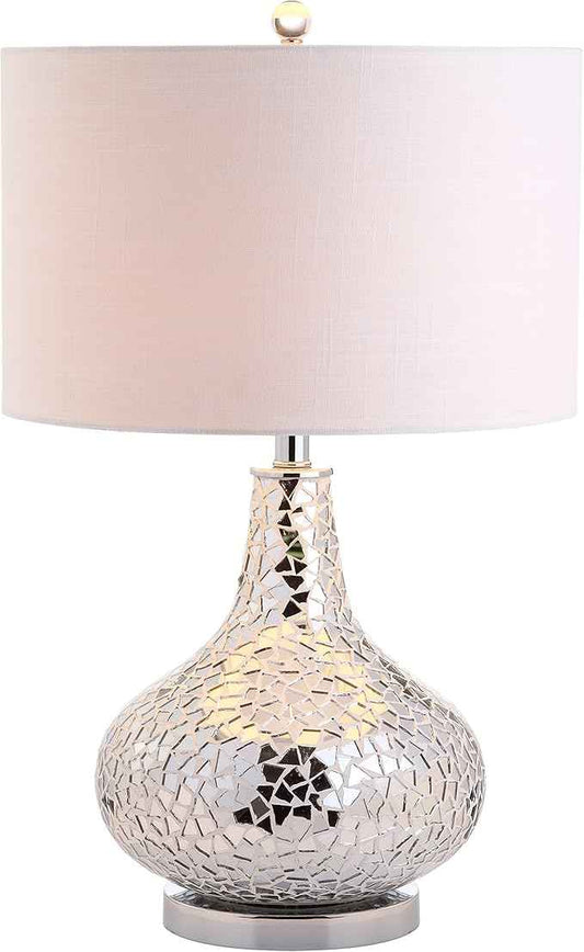 JONATHAN Y JYL1056A Emilia 26" Mirrored Mosaic LED Table Lamp Contemporary Glam Bedside Desk Nightstand Lamp for Bedroom Living Room Office College Bookcase LED Bulb Included, Silver