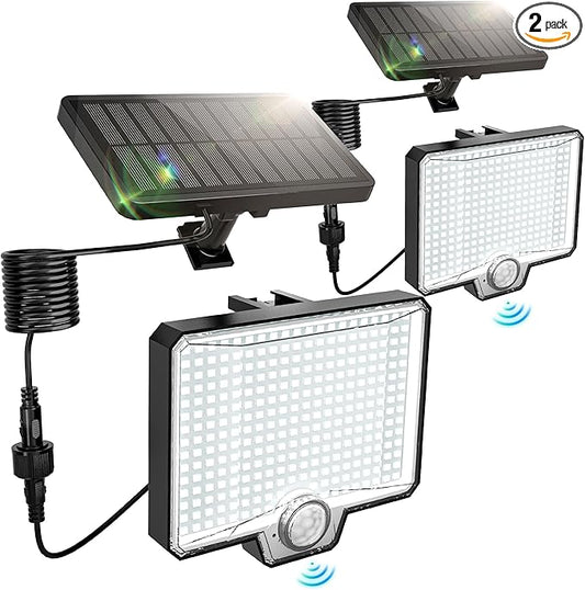 Solar Flood Lights Outdoor, 294 LED Motion Sensor Outdoor Lights, IP67 Waterproof Solar Flood Light for Outside, 3000LM Angle Adjustable Security Spot Lights for Porch Patio Yard Garage, 2 Pack 7500K