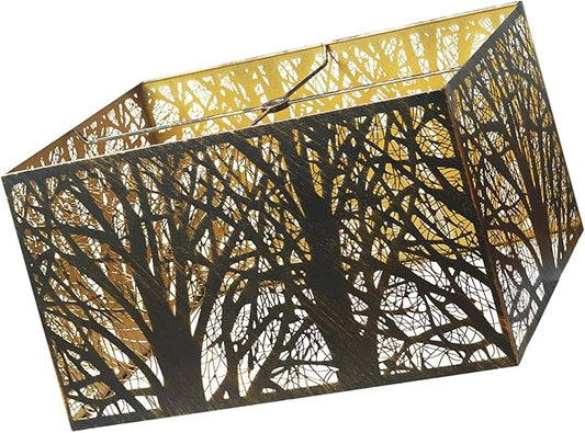 Large Rectangular vintage Metal Lamp Shade for table lamps, Bell Lampshade Metal Cover with Etched Forest Tree Design lamp finials 8" x 14" x 9", Fits Living Room Bedroom (Antique bronze gold)