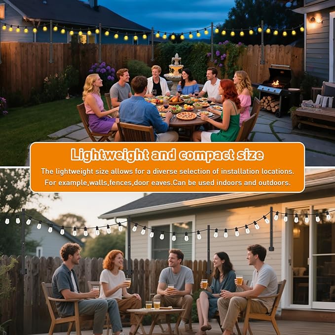 zoegi 10 Pack 2.8FT String Light Poles,Light Poles for Outside Lights with Fork,Outdoor Brackets Hanging Lights,Metal Stand for Deck Patio,Backyard,Wedding,Deck,Party