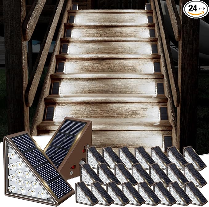 Solar Step Lights for Outside, 24-Pack Waterproof IP67 Deck Lights for Staircase, Patio, Front Step (Cool White)