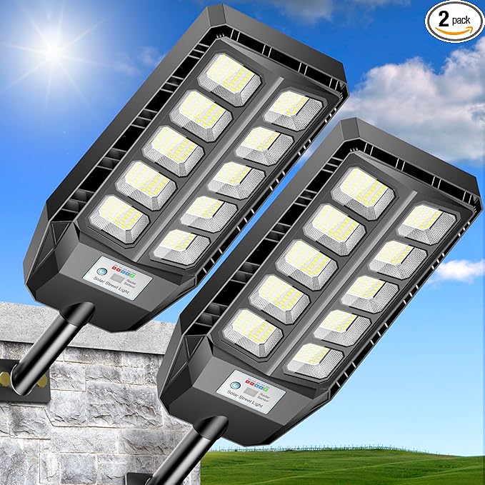 CEDIO 6500W Solar Light Outdoor, Solar Street Lights Outdoor IP66 Waterproof, 6500K Dusk to Dawn LED Security Flood Lights Motion Sensor with Remote Control for Yard(6500K-2PACK)