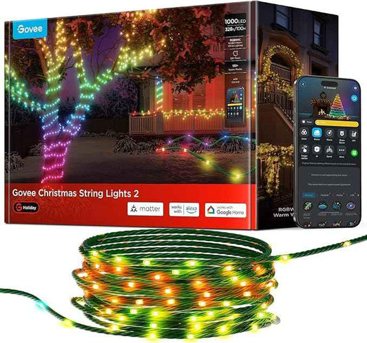 Govee Christmas Lights 2, RGBWIC 328FT 1000LEDs String Lights for Holiday Decor, Smart Indoor Outdoor LED Decoration, Shape Mapping Function, 130+ Scene Modes, APP Control, Green Wire