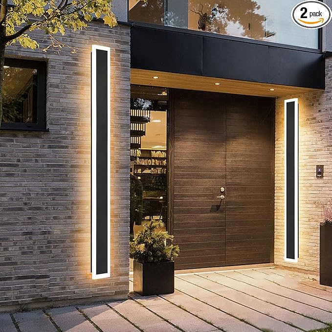 1 Pack 47INCH Long Outdoor LED Wall Light,38W Waterproof IP65 Warm White 110V led Wall Mount Lighting Fixture Rectangular Black Garage Wall Lights Elegant Frosted White Acrylic Anti Rust