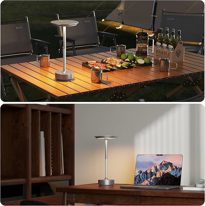 1 Pack Rechargeable Cordless Table Lamps, Portable 5000mAh Battery Table Light, 3 Color Stepless Dimming LED Table Light with Memory Function, for Outdoor/Dinner/Patio/Restaurant.(Silver)