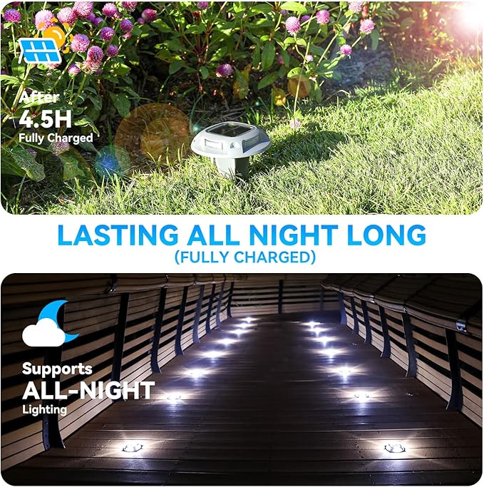 AGPTEK Solar Driveway Lights 24 Pack, 2 Colors in 1 Outdoor Solar Deck Dock Marine Waterproof LED Driveway Marker Security Lights for Outside Pathway,Boat Dock,Step,Walkway,Path,Garden