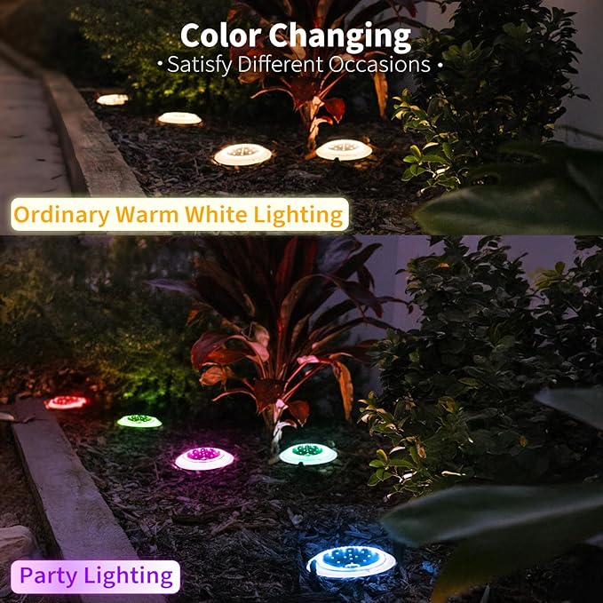 Solar Dock Lights, Color Changing 48 LEDs Super Bright Disc Driveway Light, Outdoor Waterproof Flat Low Profile, Anti-Trip&Anti-Slip for Marine, Ground, Pool, Pier, Deck (RGB-W, 12Pack)