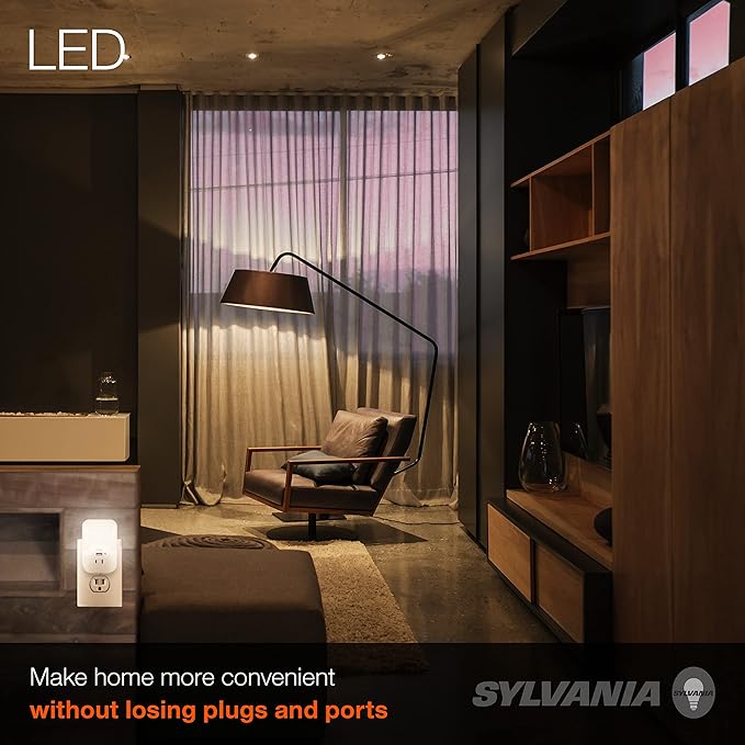Sylvania LED Night Light with USB Port and Socket, 3-Color Select, Frosted, 3000K, 5 Lumens, Cool White - 1 Pack (64991)
