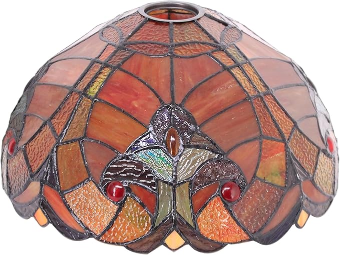 Tiffany Lamp Shade Replacement 12X6 Inch Stained Glass Lampshade Only 1-5/8-Inch Fitter Opening for Arched Floor Lamp, Torchiere Lamp, Pendant Light (Red)