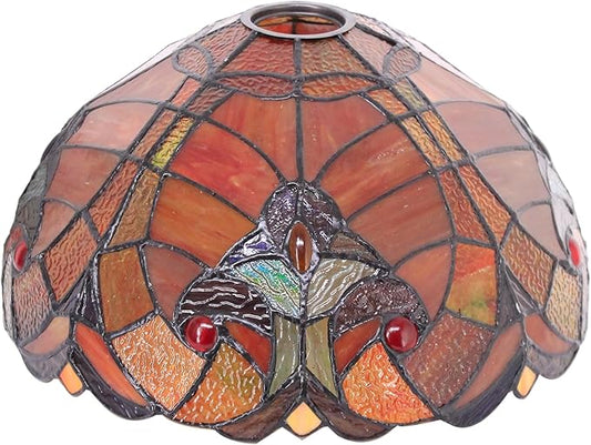 Tiffany Lamp Shade Replacement 12X6 Inch Stained Glass Lampshade Only 1-5/8-Inch Fitter Opening for Arched Floor Lamp, Torchiere Lamp, Pendant Light (Red)