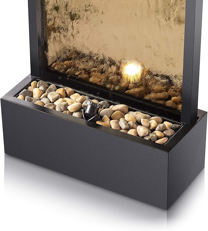 Alpine Corporation 72" Tall Indoor/Outdoor Mirror Waterfall Floor Fountain, LED Lights & River Stones, Elegant Bronze Finish for Home, Office, Patio & Entryway Decor