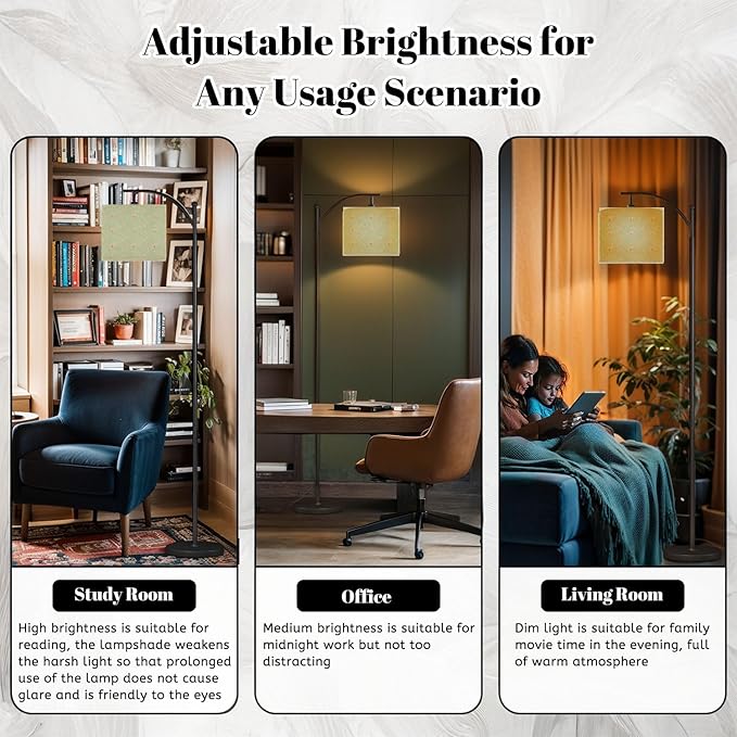 Floor Lamp Elegant Green Fan Delicate Floral Accents Flowers Arc Floor Lamp with Remote Modern Dimmable Standing Lamps for Living Room Bedroom Office Home Room Decor