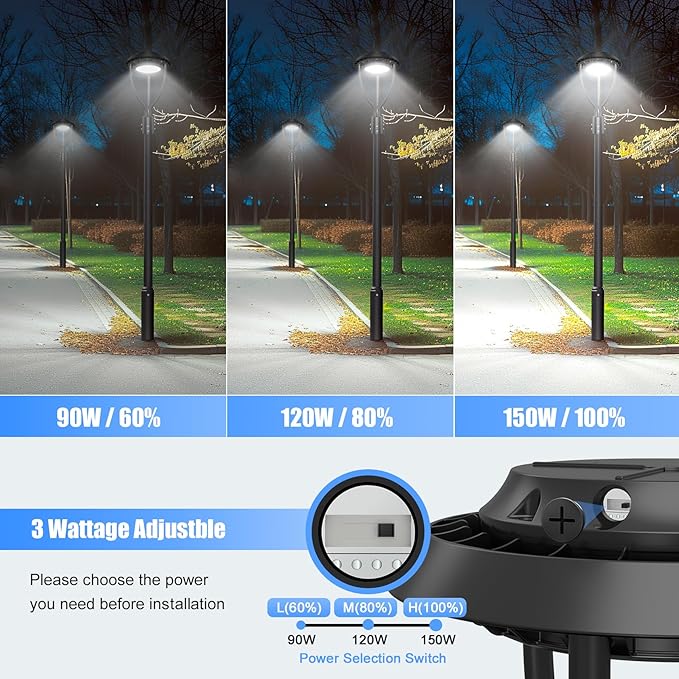 10Pack LED Post Top Light 150W 120W 90W Adjustable with Dusk to Dawn Photocell,22500LM 5000K Outdoor Pole Lights, IP65 Waterproof Outdoor Post Light Fixtures for Garden Yard ETL DLC Listed - Aura Lighting