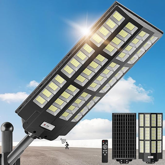 10000W Solar Street Lights, 7000K Solar Lights Outdoor Motion Sensor, Commercial Parking Lot Light Dusk to Dawn, 320° Wide Angle Solar Street Lights Outdoor IP66 Waterproof for Yard(1 Pack)