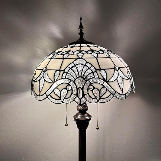White Stained Glass Floor Lamp Baroque Style Metal Base LED Bulbs Included for Living Room Bedroom 16" D*16" W*64" H