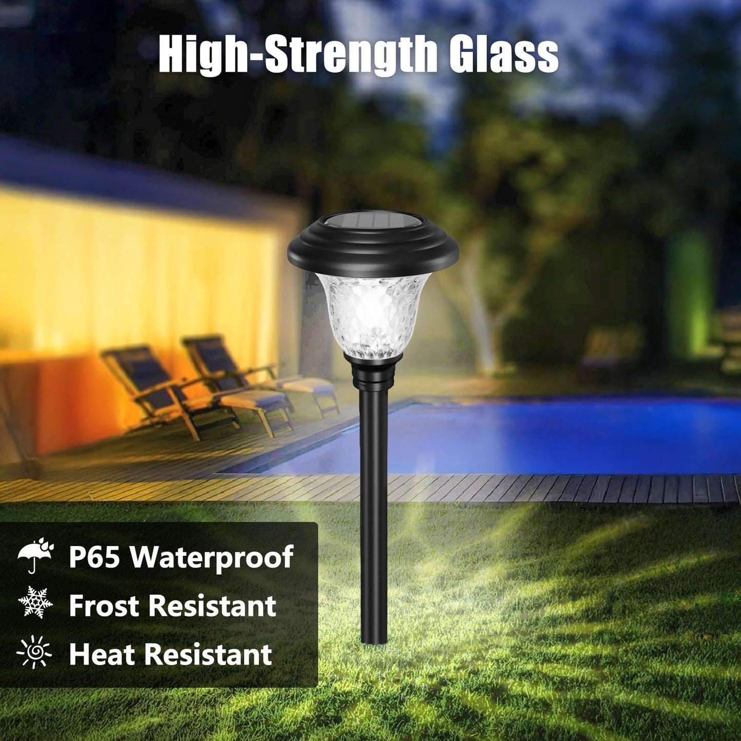 8 Pack Solar Pathway Lights Outdoor Solar Powered Light Waterproof Glass High Lumen for Garden Landscape Path Yard Walkway Patio Driveway Outside White Color Changing Black (8 Count)