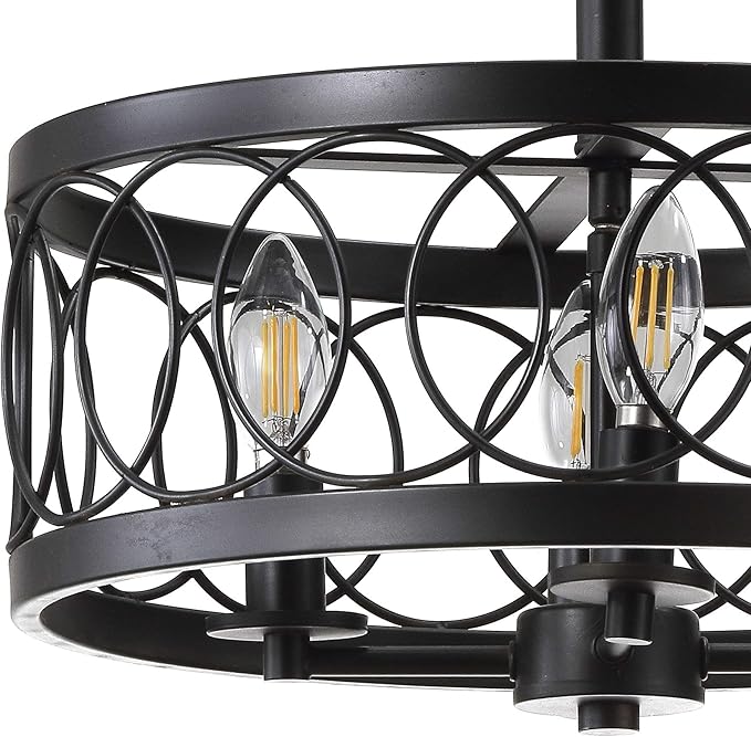 JONATHAN Y 15.5" Oil Rubbed Bronze 4-Light Metal LED Semi-Flush Mount Ceiling Light, Metal Fretwork Shade for Bedroom Entryway Hallway, Traditional Round Dimmable Fixture JYL9040A