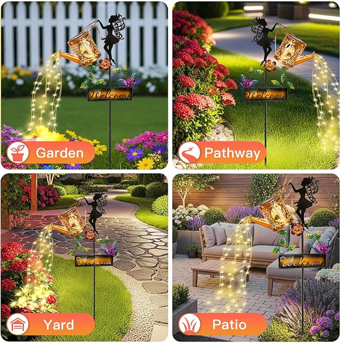 Tremdwoto Solar Watering Can Lights,Hummingbird Solar Lantern Watering can Landscape Lights for Garden Decor,Waterproof Solar Fairy Statue Decor for Path Patio Yard Lawn,Garden Gifts for Women
