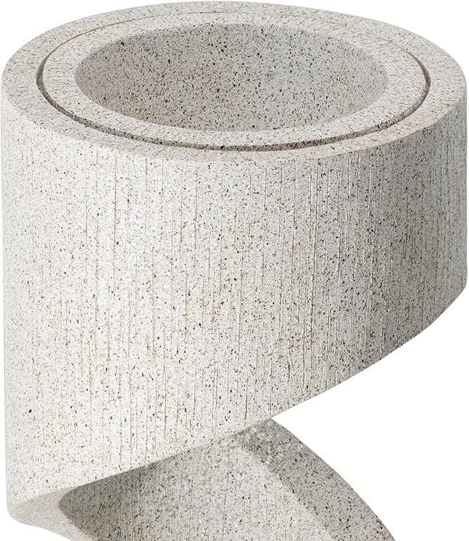 Glitzhome Outdoor Water Fountain with LED Light, Modren Curved Waterfall Fountain with Stone Planter, Faux Terrazzo Spiral Shaped Outdoor Fountains Water Feature for Garden Patio Deck Porch, 40.25”H