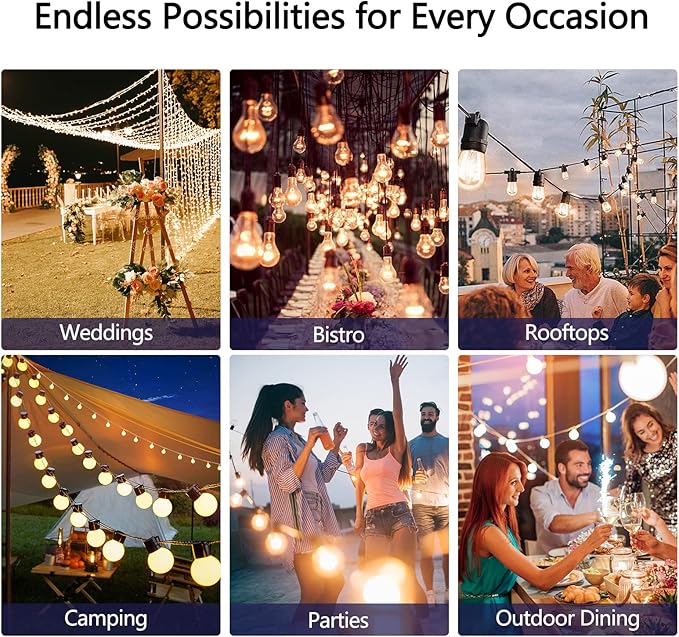 Stright Solar Powered String Light 100FT with Remote Control 8 Light Modes, Weatherproof Shatterproof ST38 LED Bulb 30 Sockets for Backyard Porch Cafe, Large Solar Panel