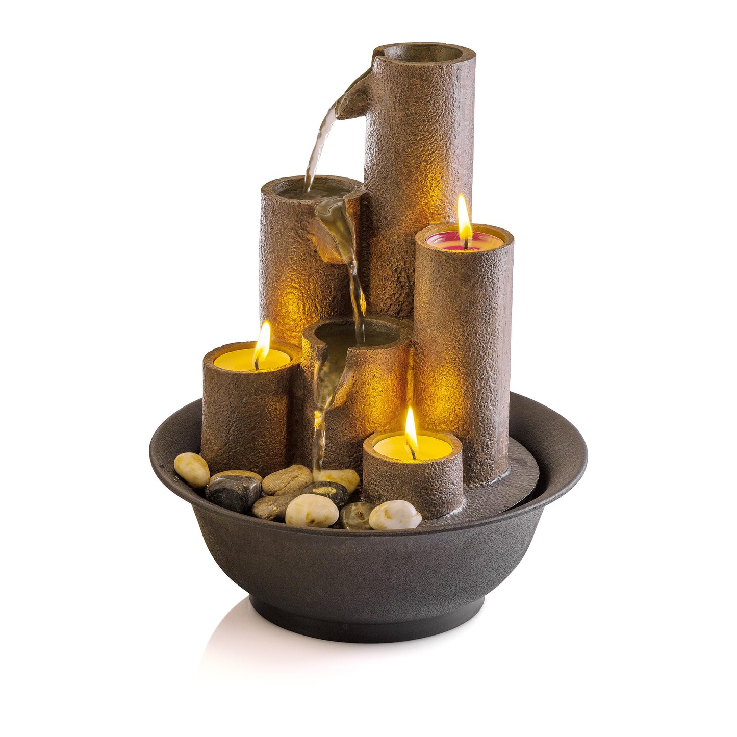 WCT202 Indoor Tabletop Tiered Water Fountain Featuring 3 Candles for Desktop and Table