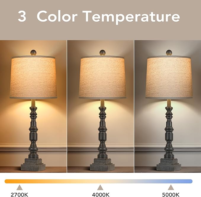 PARTPHONER 28" Table Lamp for Living Room Set of 2, Rustic Buffet Lamps with USB A+C, Farmhouse Bedroom Lamp, Vintage Mid Century Bedside Nightstand Lamps for End Table Home Decor Office Antique Grey