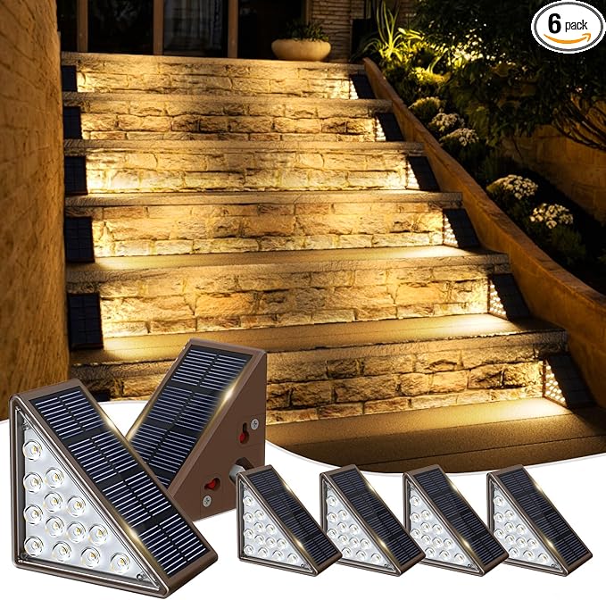 Solar Step Lights for Outside, 6pack Solar Stair Lights Outdoor Waterproof IP67, Outdoor Deck Step Light LED for Garden Stair, Patio, Front Door, Porch, Yard, Sidewalk Decor(Warm Brown)
