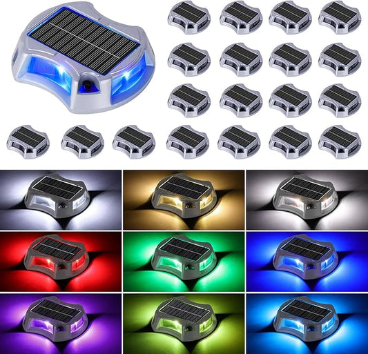 Bosceos Solar Driveway Lights Outdoor 20-Pack, Solar Deck Lights RGB Color Modes Dock Light Waterproof Driveway Markers Step Light for Sidewalk Stair Garden Pathway Walkway Yard
